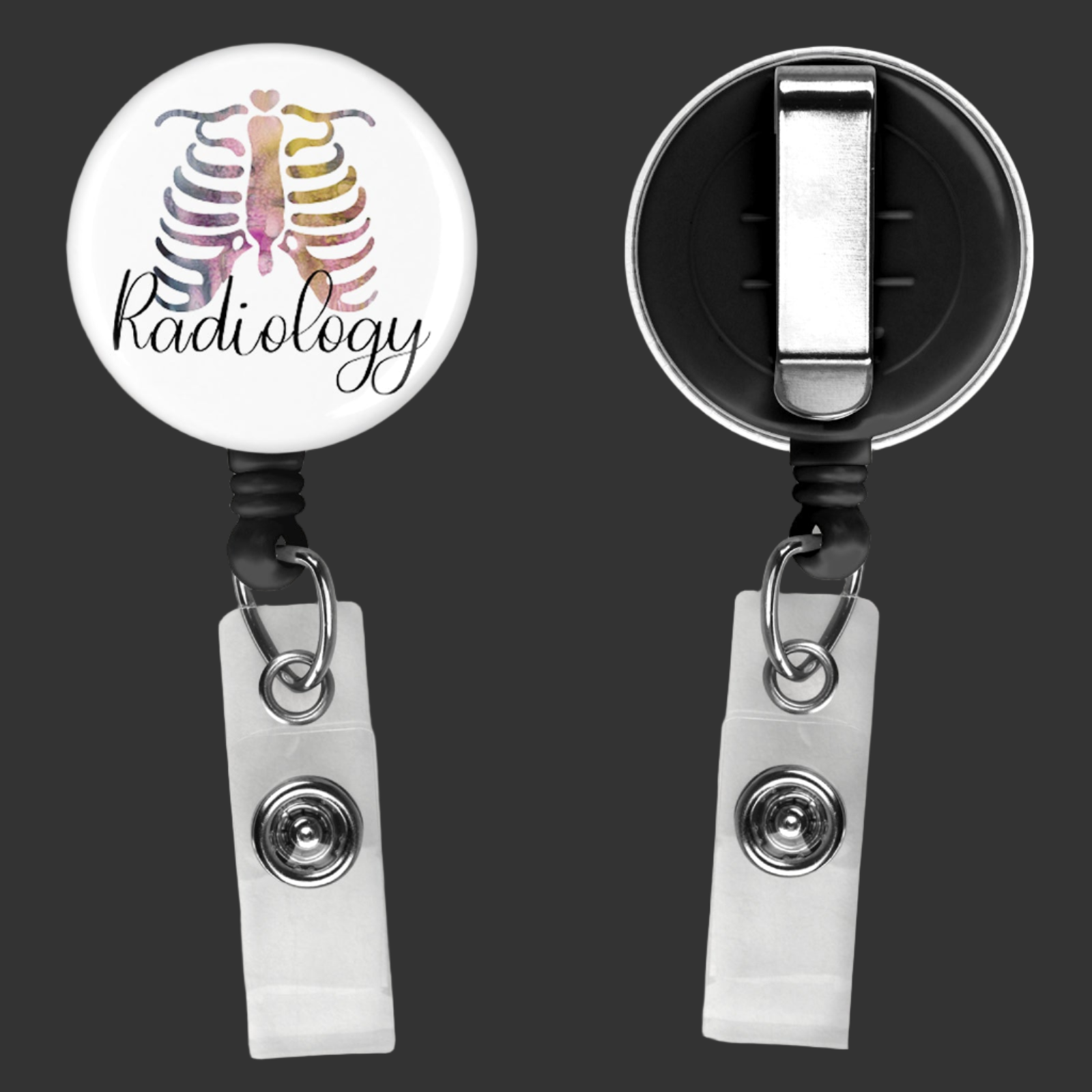badge reel with radiology written across the front with a rib cage