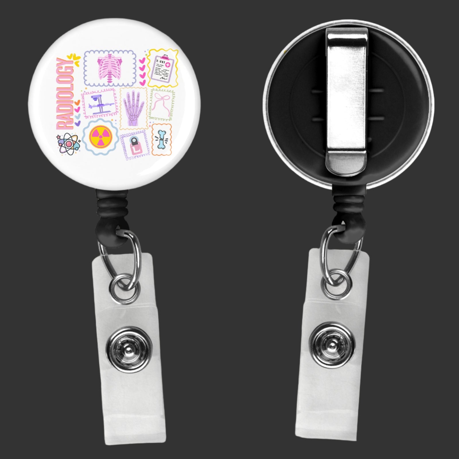 Radiographer and x ray tech badge reel with retractable clip