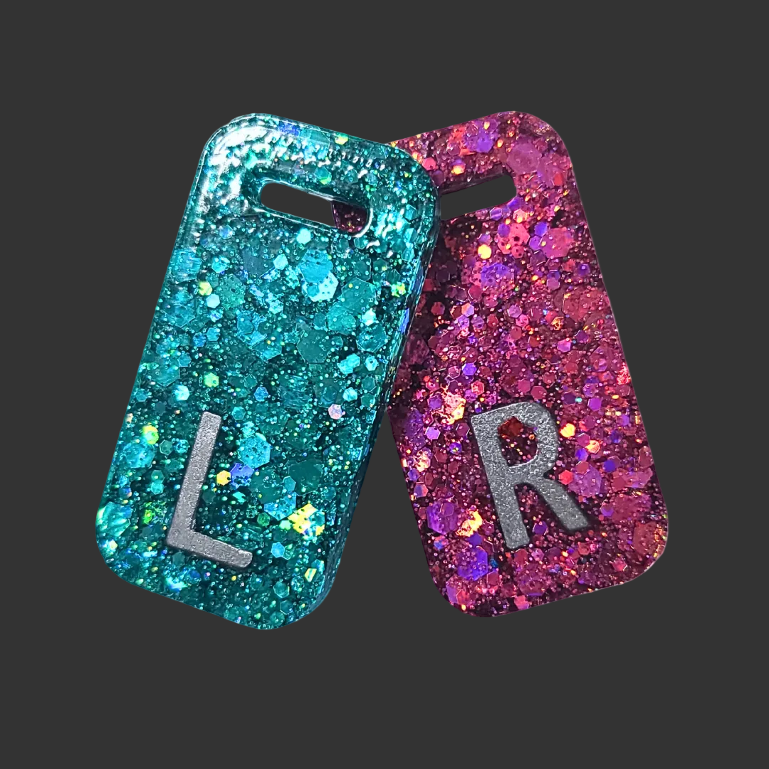 blue and pink glitter x ray markers for radiographers and x ray techs