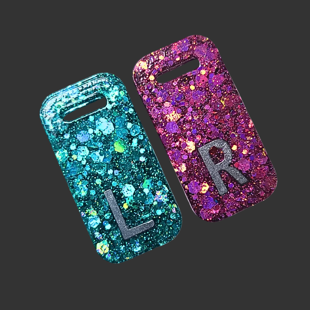 blue and pink glitter x ray markers for radiographers and x ray techs