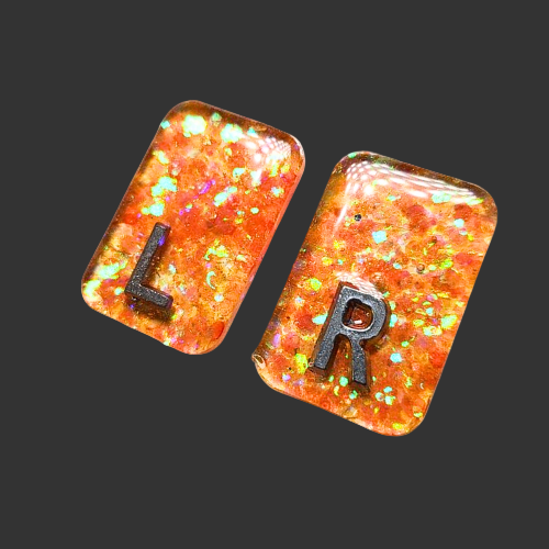 X Ray markers orange glitter Made by X-ray vision uk for radiographers and X-ray techs