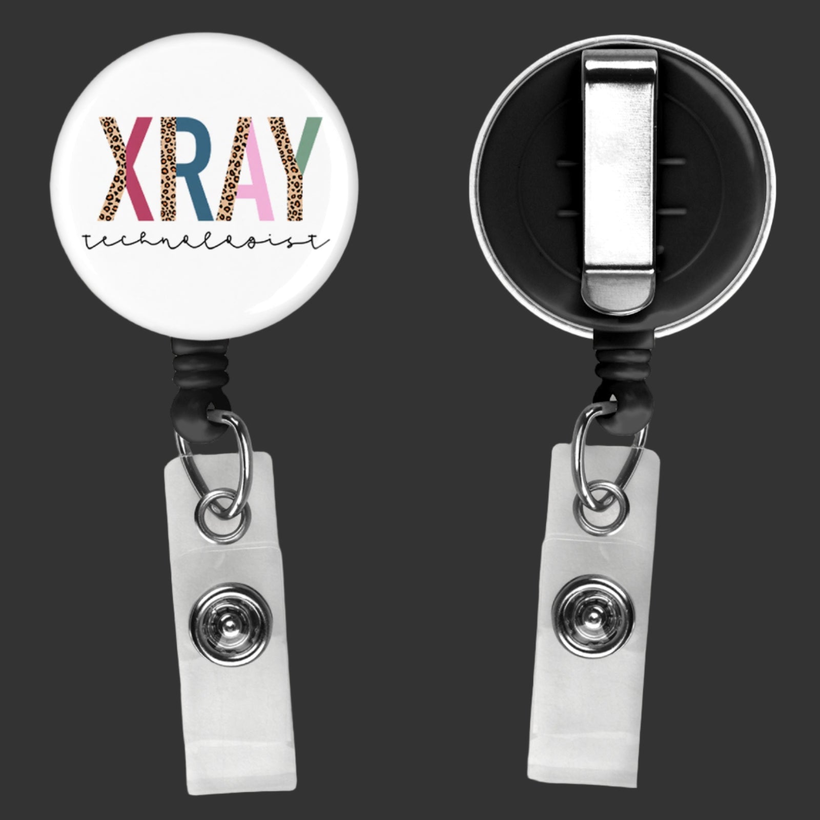 badge reel that says x ray tech across the front