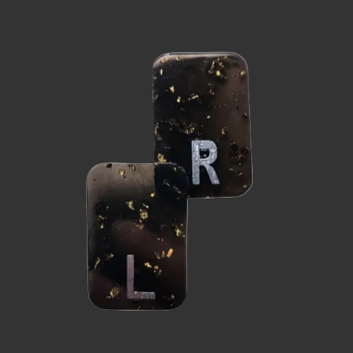 Black x ray markers various colours available pink / peach and purple, orange x ray markers with gold leaf foil inside, for radiographers and x ray techs, made by x ray vision uk