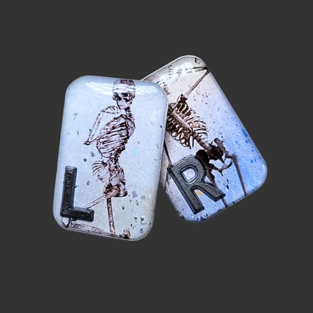 Blue and light blue X-ray marker set with two cheeky skeleton designs