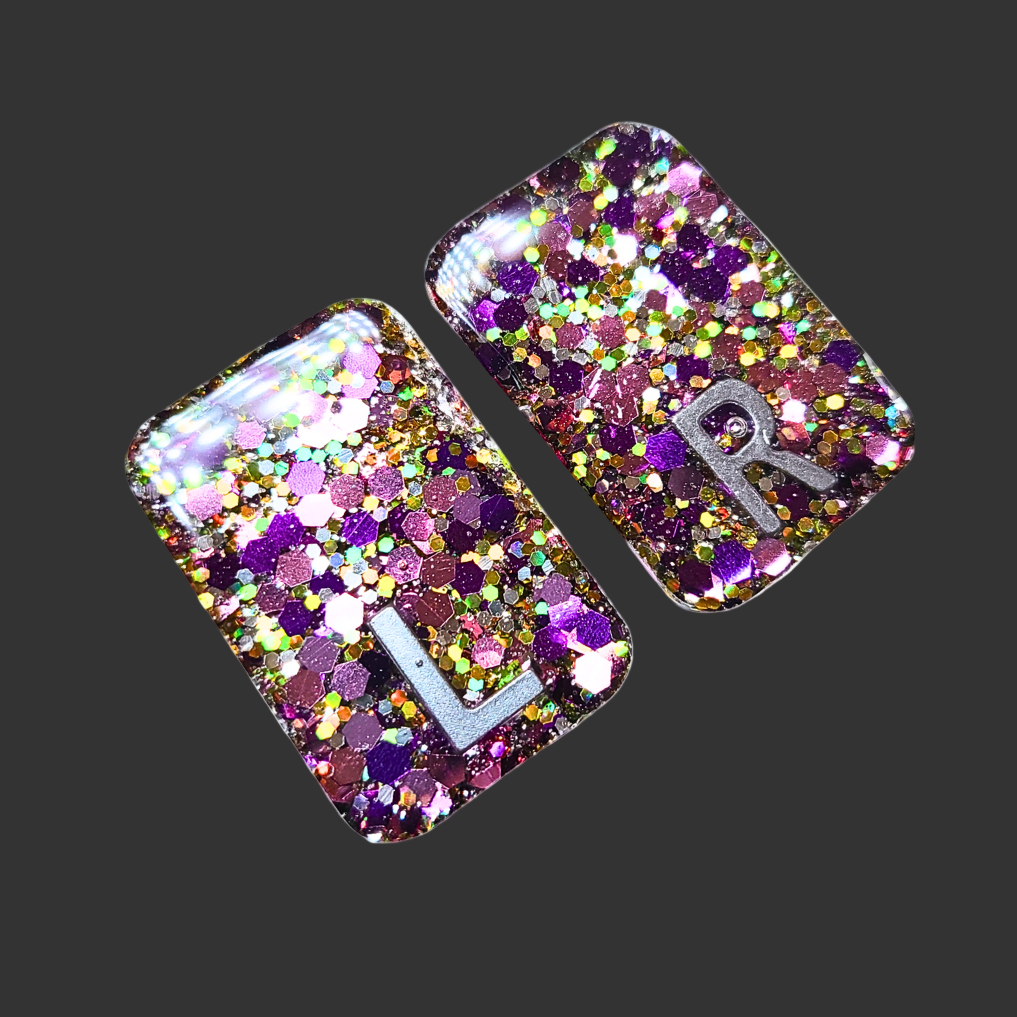 Pink, purple and gold chunky glitter X-ray markers with custom initials option. for radiographers and x ray techs