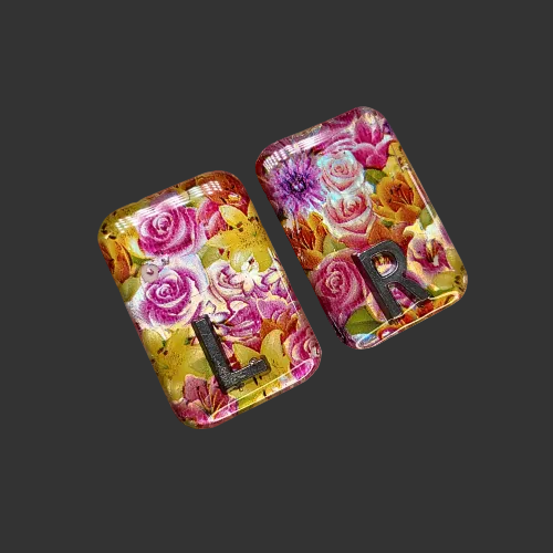 floral pink and yellow x ray markers for radiographers and x ray techs made by x ray vision uk