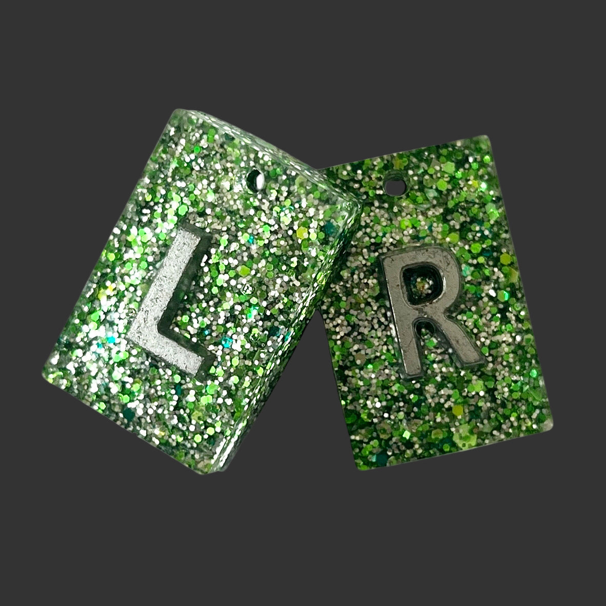 Handmade green glitter X-ray markers personalised for radiographers and x ray techs
