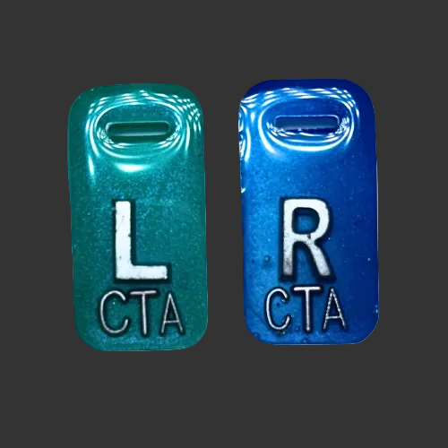 green and blue x ray markers for radiographers and xray techs