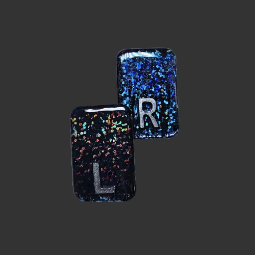 Holographic black Glitter x ray markers for radiographers and x ray techs made by x ray vision uk