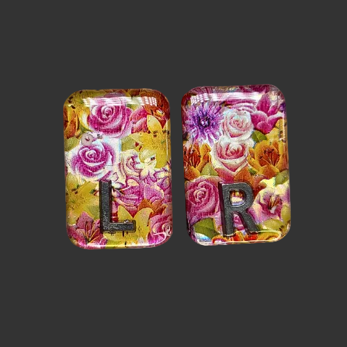 floral pink and yellow x ray markers for radiographers and x ray techs made by x ray vision uk