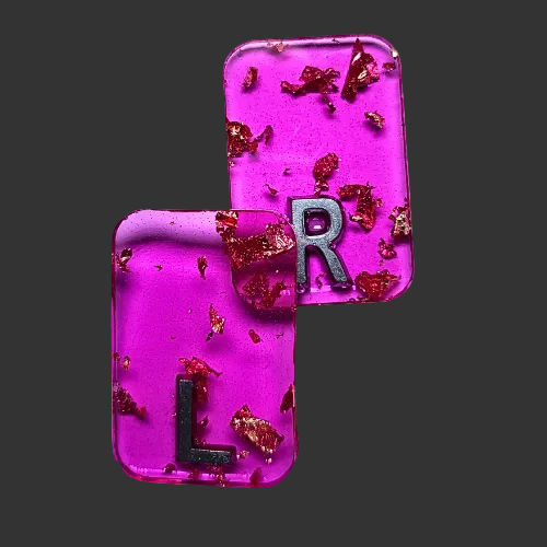 Lavender x ray markers various colours available pink / peach and purple, orange x ray markers with gold leaf foil inside, for radiographers and x ray techs, made by x ray vision uk