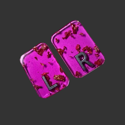 Lavender x ray markers various colours available pink / peach and purple, orange x ray markers with gold leaf foil inside, for radiographers and x ray techs, made by x ray vision uk