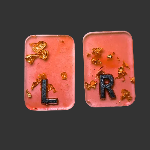 Orange x ray markers various colours available pink / peach and purple, orange x ray markers with gold leaf foil inside, for radiographers and x ray techs, made by x ray vision uk
