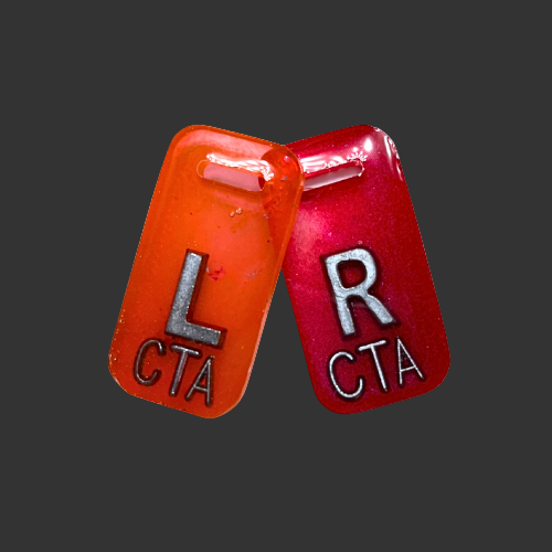 orange and red x ray markers for radiographers and x ray techs