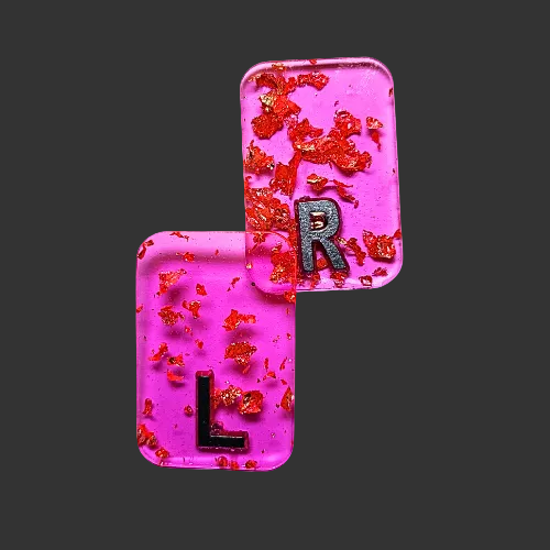 peachy pink x ray markers various colours available pink / peach and purple, orange x ray markers with gold leaf foil inside, for radiographers and x ray techs, made by x ray vision uk