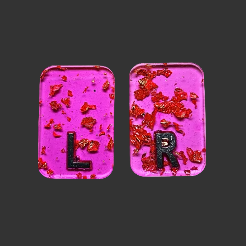 peachy pink x ray markers various colours available pink / peach and purple, orange x ray markers with gold leaf foil inside, for radiographers and x ray techs, made by x ray vision uk