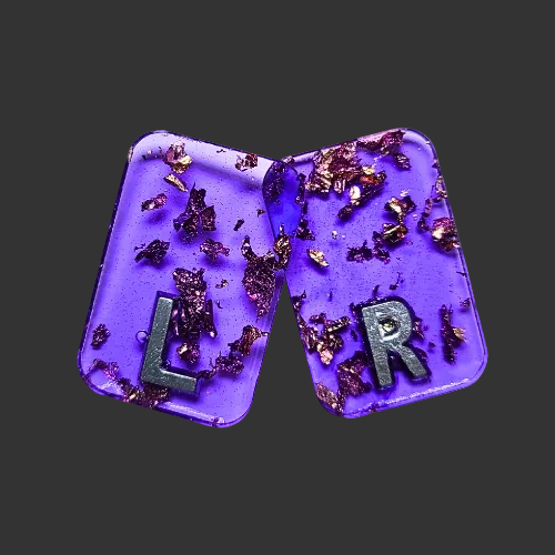 Purple x ray markers various colours available pink / peach and purple, orange x ray markers with gold leaf foil inside, for radiographers and x ray techs, made by x ray vision uk