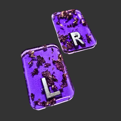 Purple x ray markers various colours available pink / peach and purple, orange x ray markers with gold leaf foil inside, for radiographers and x ray techs, made by x ray vision uk