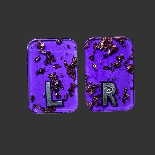 Purple x ray markers various colours available pink / peach and purple, orange x ray markers with gold leaf foil inside, for radiographers and x ray techs, made by x ray vision uk