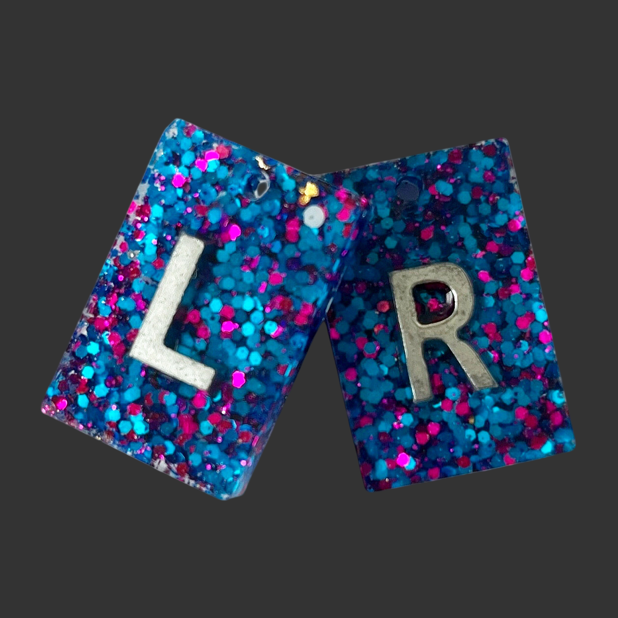 Handmade blue and purple glitter X-ray markers, personalised for radiographers and x ray techs