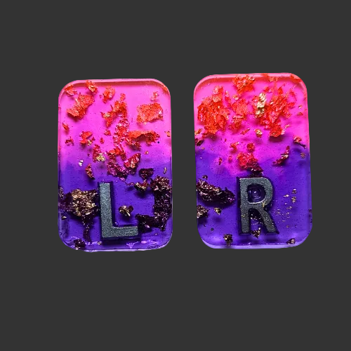 purple and pink Ombre x ray markers various colours available pink / peach and purple, orange x ray markers with gold leaf foil inside, for radiographers and x ray techs, made by x ray vision uk