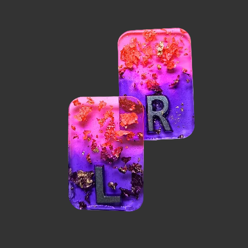 purple and pink Ombre x ray markers various colours available pink / peach and purple, orange x ray markers with gold leaf foil inside, for radiographers and x ray techs, made by x ray vision uk