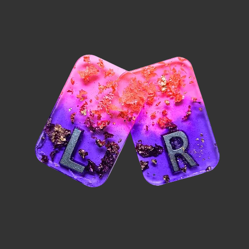 purple and pink Ombre x ray markers various colours available pink / peach and purple, orange x ray markers with gold leaf foil inside, for radiographers and x ray techs, made by x ray vision uk