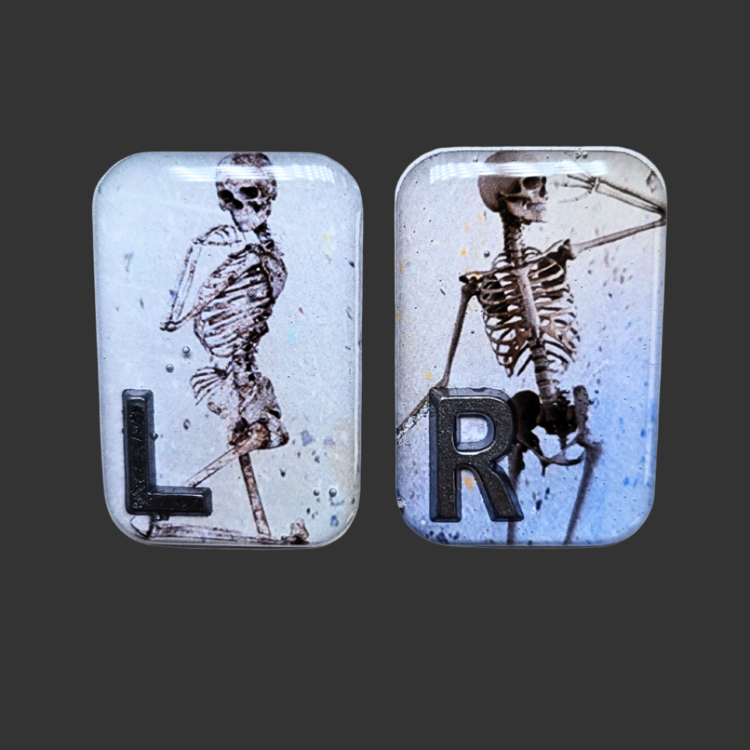 Blue and light blue X-ray marker set with two cheeky skeleton designs