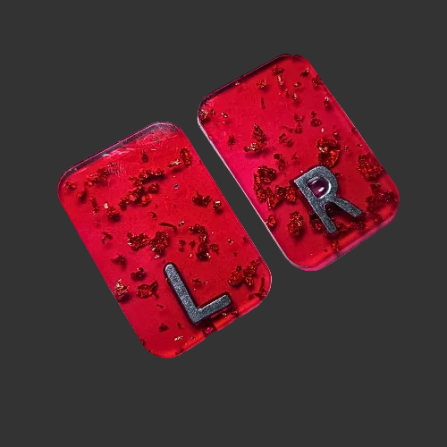 Red x ray markers various colours available pink / peach and purple, orange x ray markers with gold leaf foil inside, for radiographers and x ray techs, made by x ray vision uk