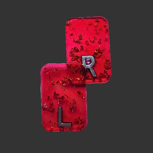 Red x ray markers various colours available pink / peach and purple, orange x ray markers with gold leaf foil inside, for radiographers and x ray techs, made by x ray vision uk