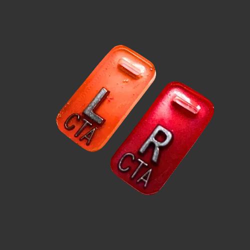 orange and red x ray markers for radiographers and x ray techs made by x ray vision uk
