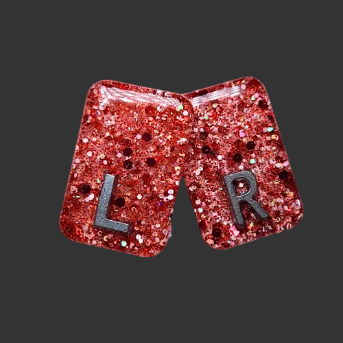 red glitter x ray markers for radiographers and x ray techs made by x ray vision uk