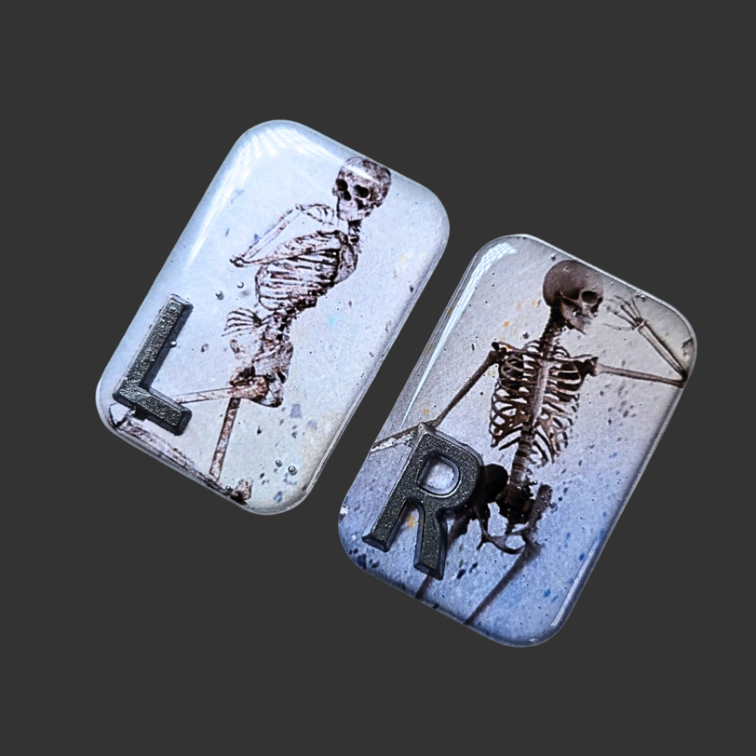 Blue and light blue X-ray marker set with two cheeky skeleton designs