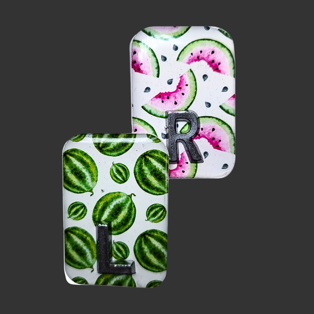 Watermelon-themed X-ray markers with custom initials or numbers