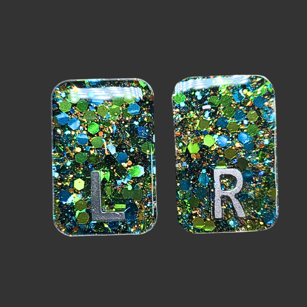 green glitter X-ray markers chunky glitter and up to three characters. for radiographers and x ray techs