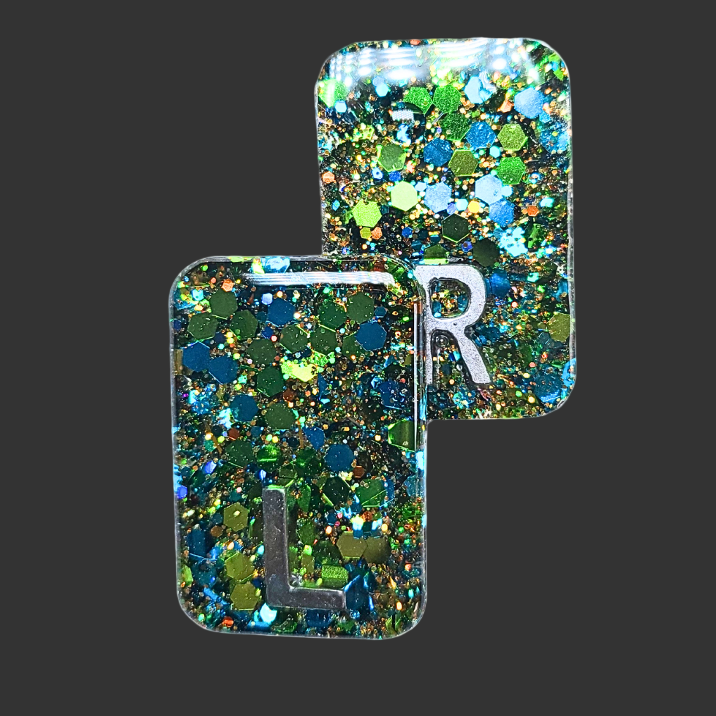 green glitter X-ray markers chunky glitter and up to three characters. for radiographers and x ray techs