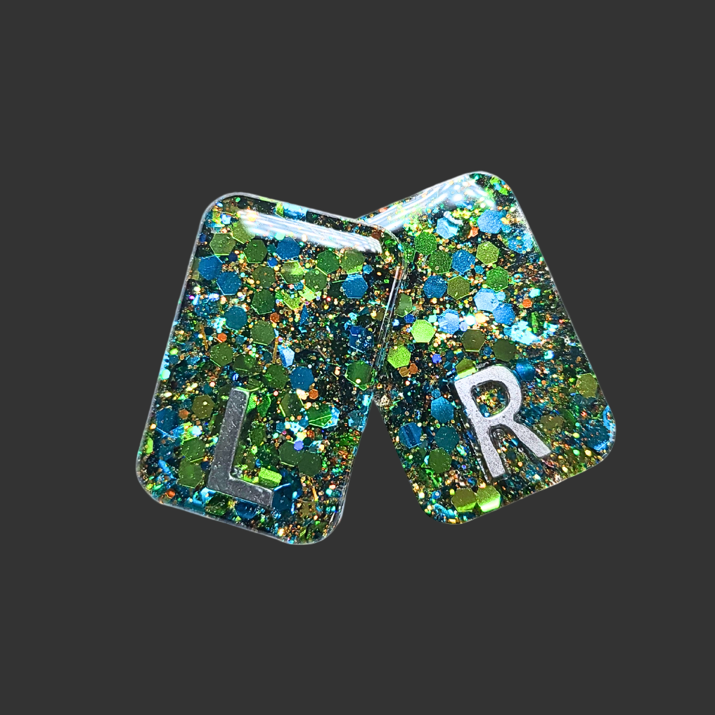 green glitter X-ray markers chunky glitter and up to three characters. for radiographers and x ray techs