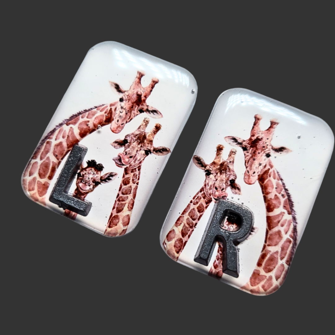Handmade giraffe X-ray markers with three-giraffe design, personalised radiology markers