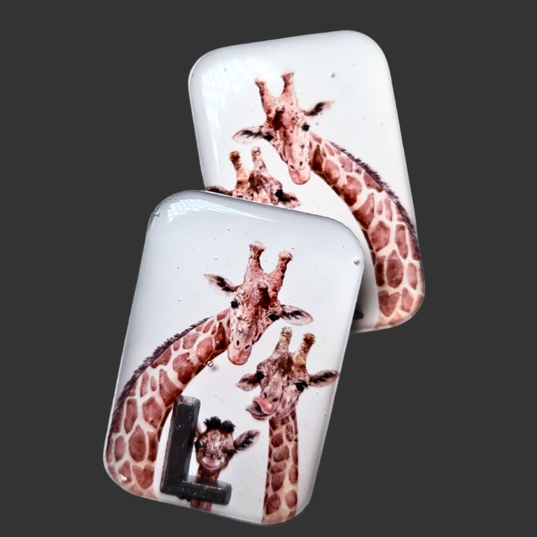 Handmade giraffe X-ray markers with three-giraffe design, personalised radiology markers