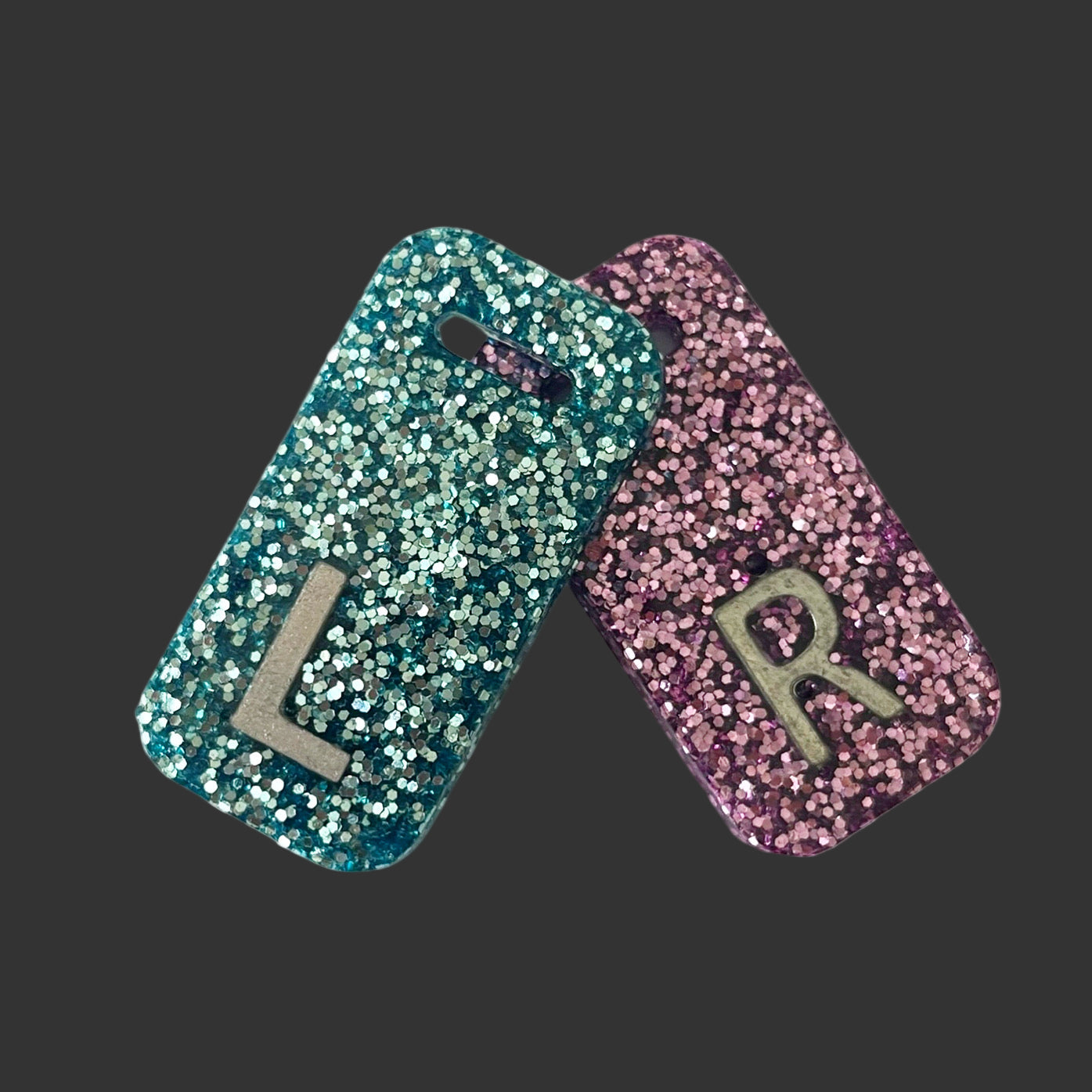 purple and blue glitter x ray markers 