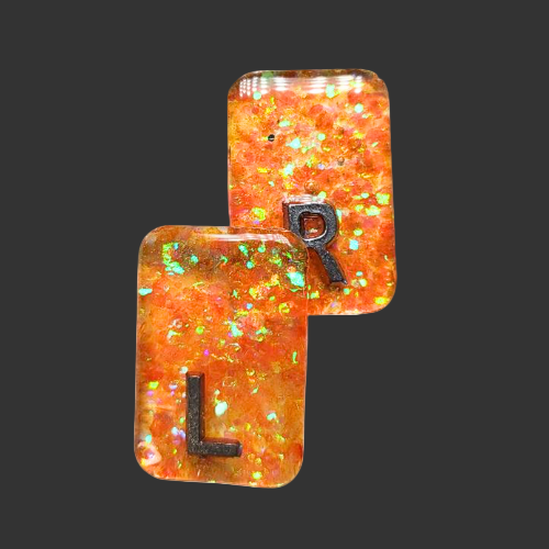 X Ray markers orange glitter Made by X-ray vision uk for radiographers and X-ray techs