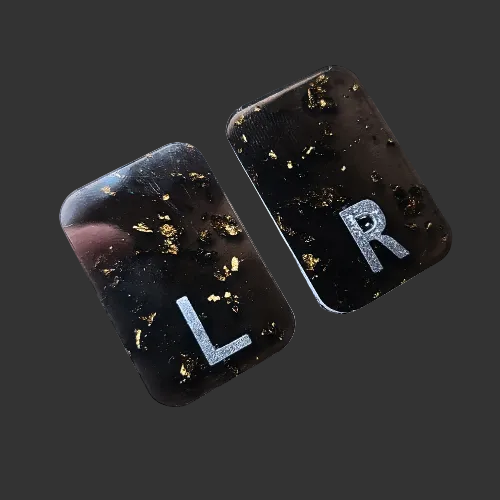Black x ray markers  various colours available pink / peach and purple, orange  x ray markers with gold leaf foil inside, for radiographers and x ray techs, made by x ray vision uk