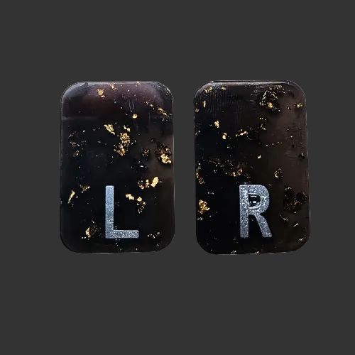 Black x ray markers  various colours available pink / peach and purple, orange  x ray markers with gold leaf foil inside, for radiographers and x ray techs, made by x ray vision uk