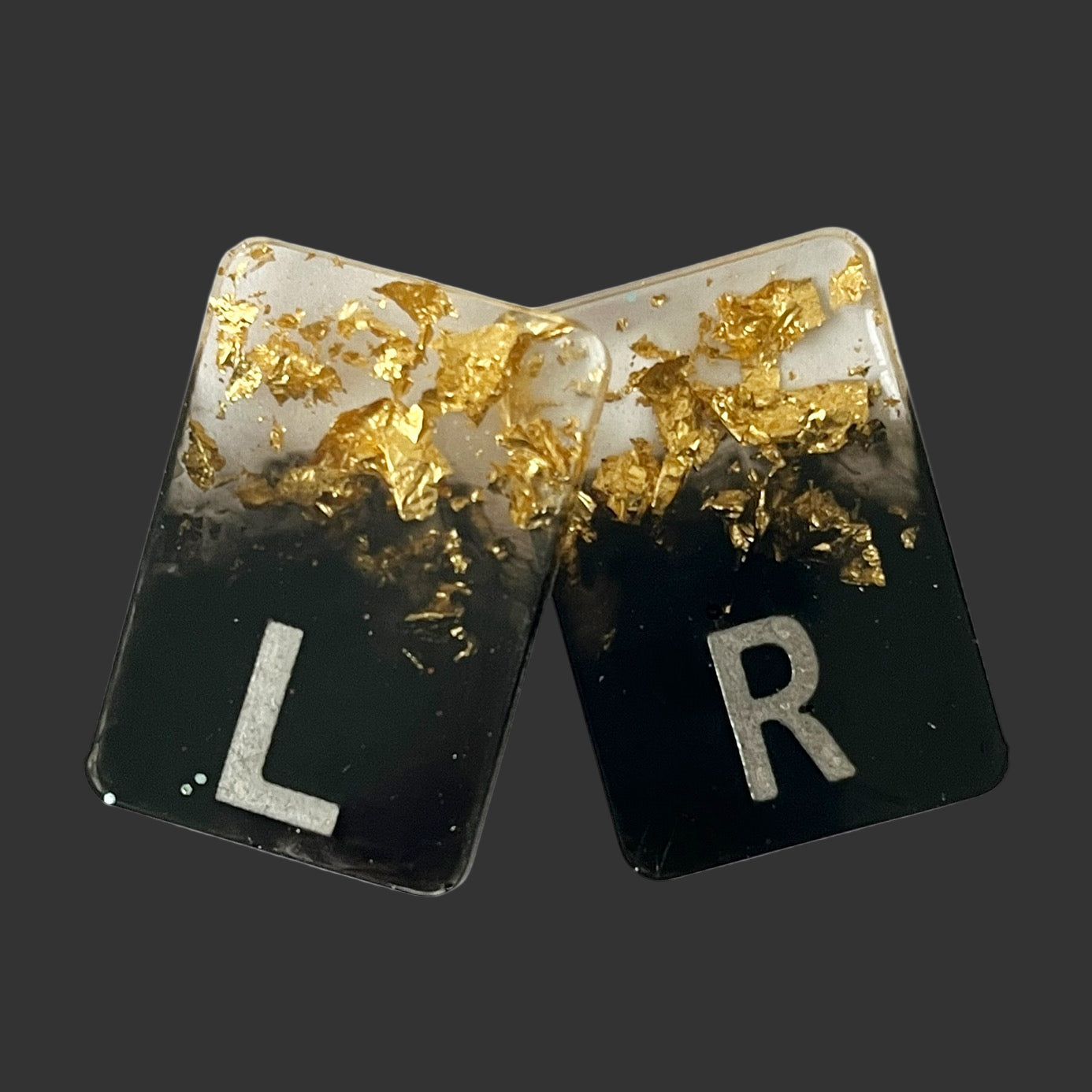 Handmade black ombre and gold leaf X-ray markers personalised for radiographers. and x ray techs 