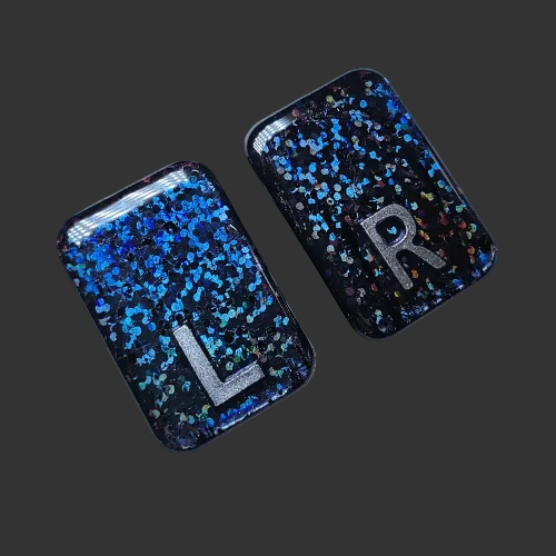 Holographic black Glitter x ray markers for radiographers and x ray techs made by x ray vision uk 