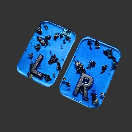 Blue x ray markers  various colours available pink / peach and purple, orange  x ray markers with gold leaf foil inside, for radiographers and x ray techs, made by x ray vision uk