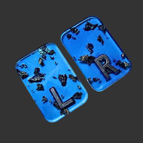 Blue x ray markers  various colours available pink / peach and purple, orange  x ray markers with gold leaf foil inside, for radiographers and x ray techs, made by x ray vision uk
