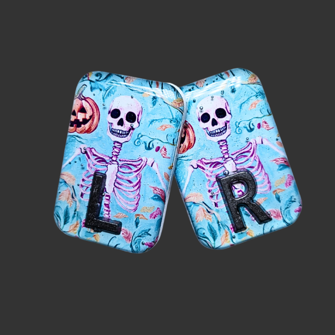 Skeleton X-ray markers with blue background and customizable initials or numbers