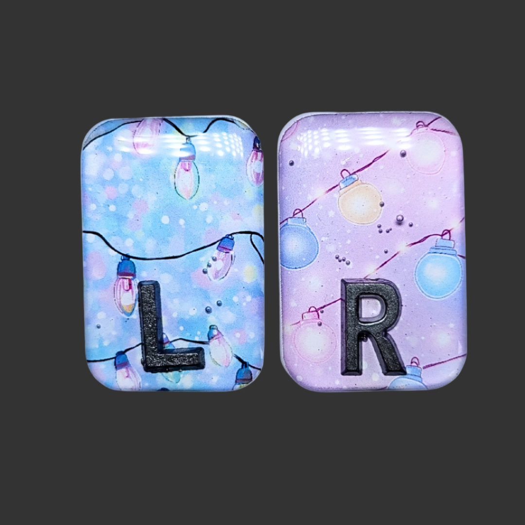 Blue and pink fairy light X-ray markers customized with initials or numbers
