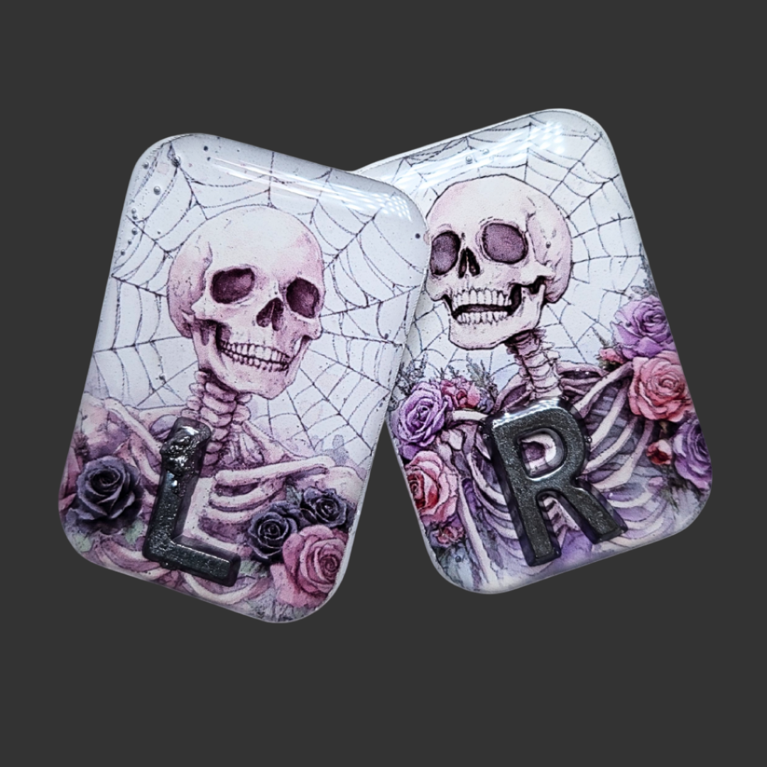 Floral skull-themed X-ray markers, decorative and fun design, perfect for radiographers and X-ray techs
